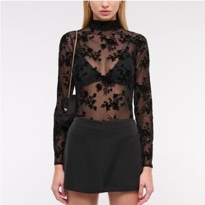 Abercrombie & Fitch Sheer Lace Detail Mock Neck